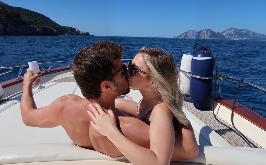 Katie and Cooper on a boat